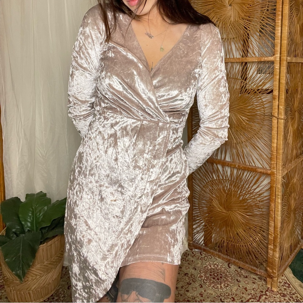 Emerald sundae Pink Velour Wrap Dress